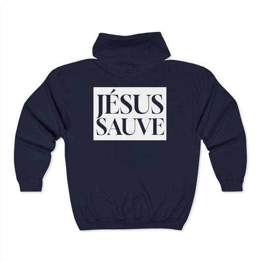 Jésus sauve - Coton ouaté à capuche zippé pour adulte - Français 
